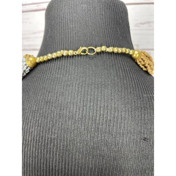 Beaded Boho Statement Piece Sliver Blue Bronze Color Tribal Choker Necklace - Picture 2 of 7